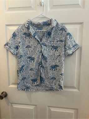 PrintFresh ladies Blue & White Animal Print Button-Down pajama Shirt